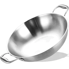 14.5 Inch Tri-Ply Stainless Steel Chef's Wok Pan,Deep Stir-Fry Pan,Jumbo Cook...