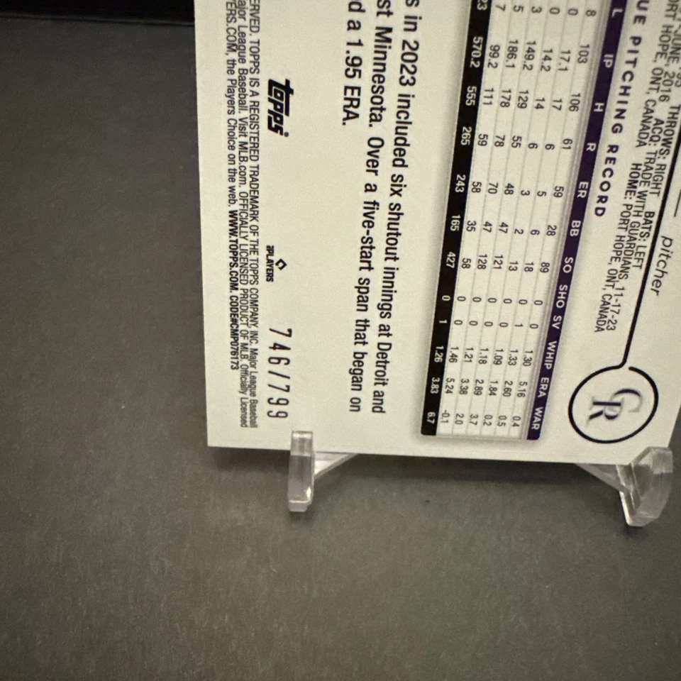 2024 Topps Baseball PURPLE FOIL ROCKIES 746/799 #638 Cal Quantrill EX/NM  - Image 3 of 3