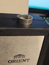 Vintage Men  s Tribal Greek Key 8mm Band Ring Sterling Silver Size 9.5