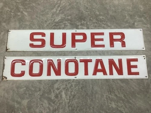 VINTAGE RARE ORIGINAL EMBOSSED CONOCO SUPER CONOTANE GAS OIL SIGNS 42" LONG NICE
