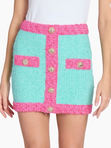 Balmain Paris Colorblock Boucle Strick Mini Rock Menthe/Fuchsia Gr. US8/FR40 Neu mit Etikett - Bild 10 von 20