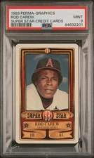 🔥1983 PERMA-GRAPHICS SUPER STAR CREDIT CARDS ROD CAREW HOF PSA 9 ANGELS 🔥🏟