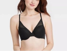Women  s Auden Black Lace Plunge Push Up Bra Size 46D NEW 