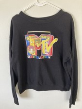 Vintage Music Television MTV Women  s XL Sweatshirt Black Long Sleeve