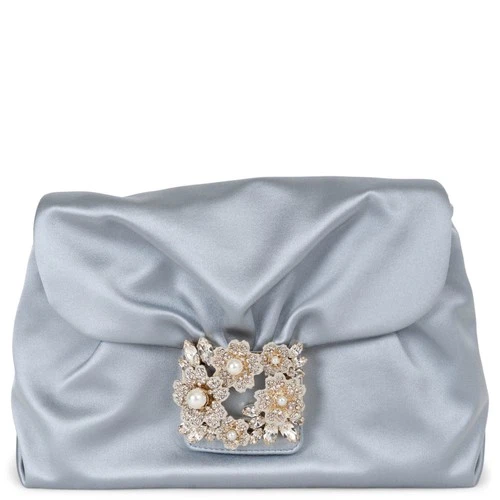 73419 auth ROGER VIVIER pale blue satin 2023 EFFLORESCENCE Clutch Bag
