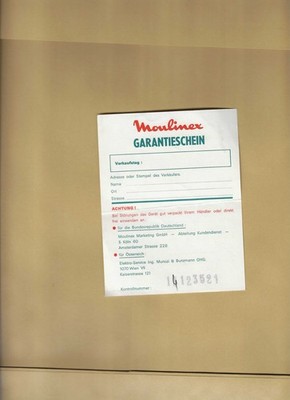 GARANTIE - SCHEIN  Moulinex