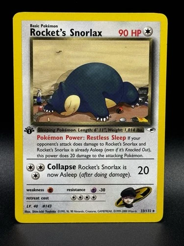 Team Rockets Snorlax 34/132 Gym Heroes 1st EDITION Pokemon Card Mp