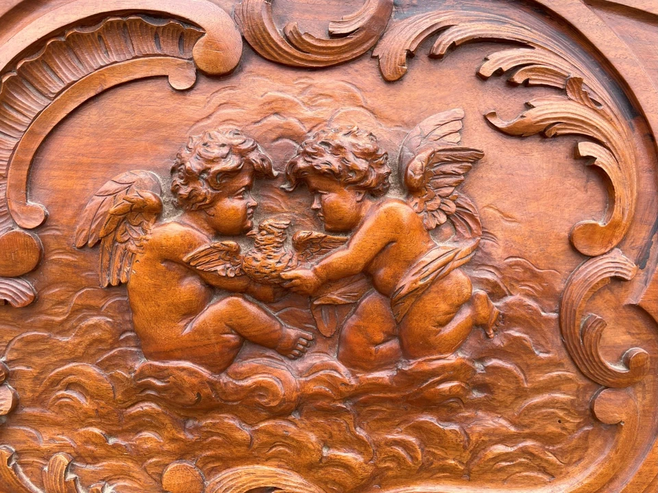 Tête de lit aux 2 anges en noyer massif 166 cm - Photo 4/4