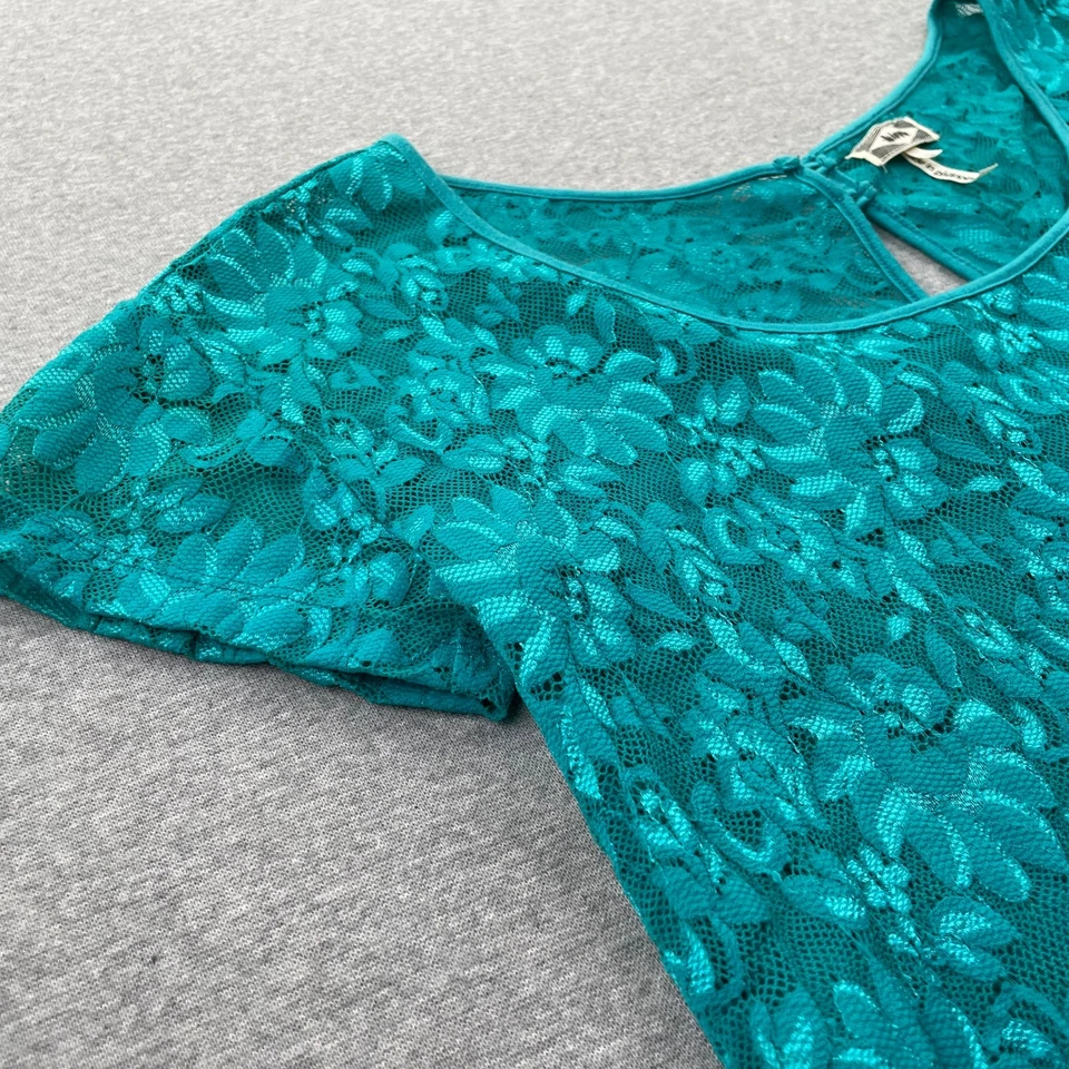 Y2K Kirra Top Womens Small Teal Blue Lace Open Back Crop Coquette Indie Festival - Image 4 of 4