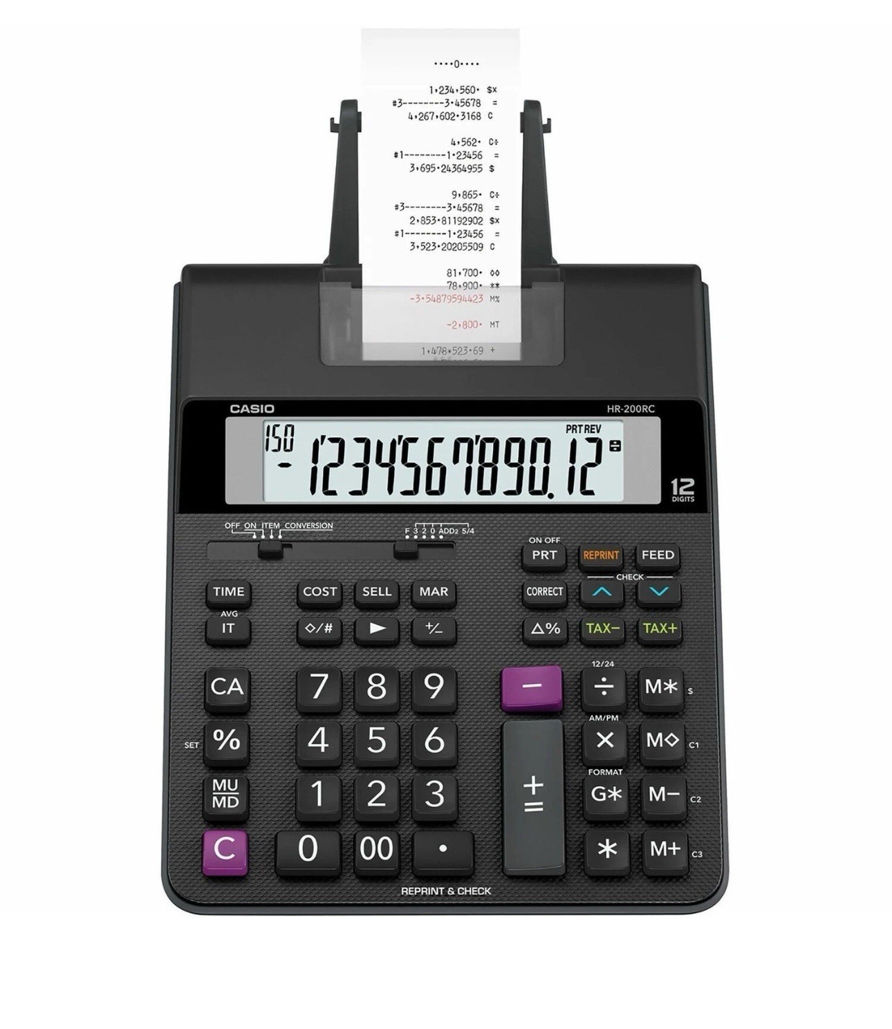 Casio HR200RC 12-Digit Printing Calculator Black 7-3/4x10-3/4x2-3/10 Inches-image