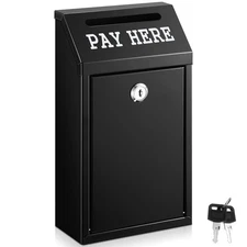 Safe Cash Box Money Collection Metal Donation Box with Lock Wall Mount Pre Dr...