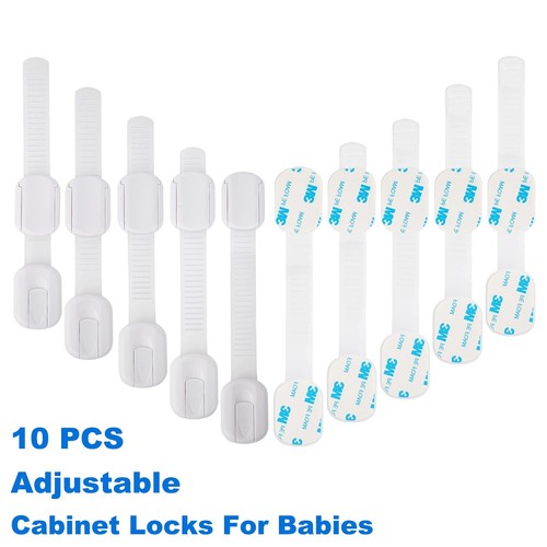Adjustable 10PC Cabinet Locks For Babies Child Proof Cabinet Latches Fridge Lock - Picture 4 of 16