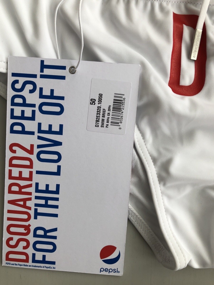 Dsquared2 x Pepsi Beachwear White Logo Print Swim Briefs