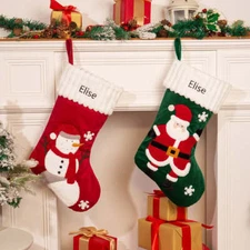Personalized Plush Santa Claus Christmas Stocking | Snowman Stocking