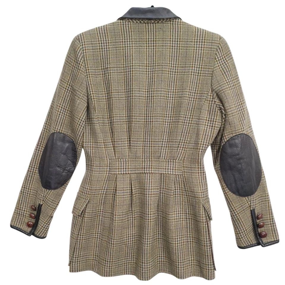 Votre Nom 定制羊毛格子皮革修剪衣领和手臂补丁西装外套,尺寸 1 — 第 2/4 张图片