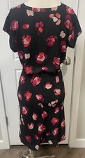 CABI Women's 2pc Top  Skirt Petal Black Pink Floral Sz Medium Rusched Skirt