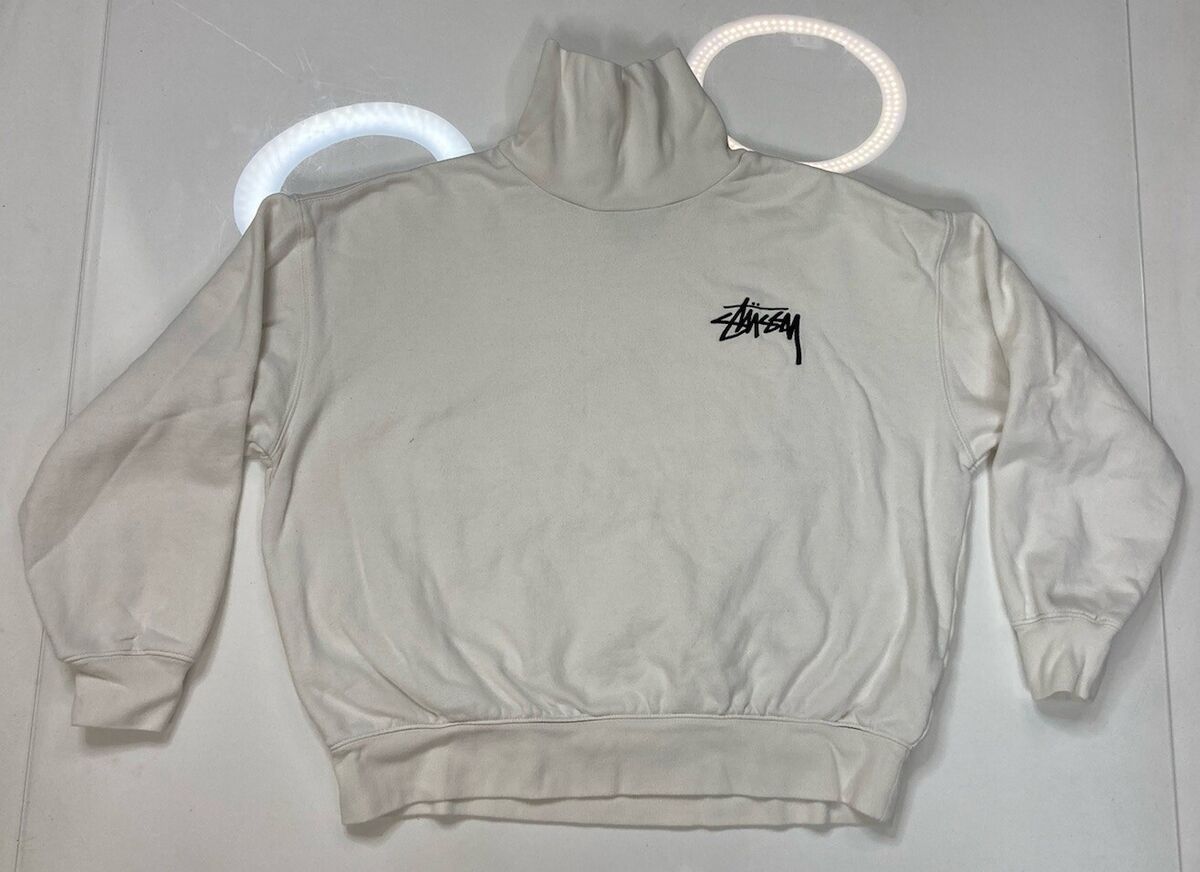 Stussy Weller Fleece Turtleneck Sweatshirt Women XS White Stussy Weller Fleece Turtleneck Sweatshirt Women XS White