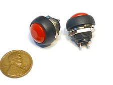 2 Pieces 2x RED small N/O Momentary 12mm push button Switch round 12v on off A3