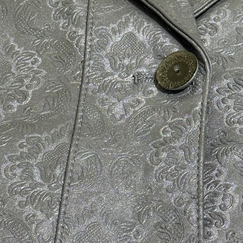 Vintage Leder Blazer Jacke Damen S Strukturiert Steampunk Mantel Gunmetal Silber Y2K - Bild 9 von 24