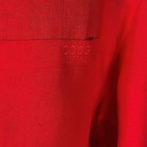 COOGI Australia Men's Button Up Shirt Red Linen Logo Vintage 90s Long Sleeve M - Picture 4 of 9