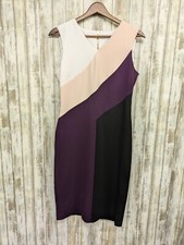 Calvin Klein Colorblock Sheath Dress White Black Purple V-Neck Career Size 6