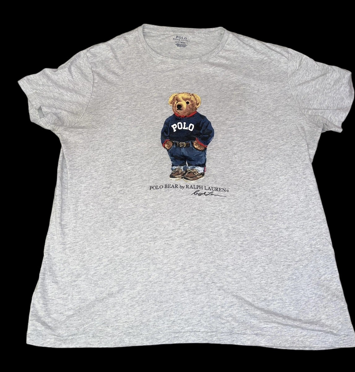 POLO RALPH LAUREN POLO Bear Denim T Shirt Heather Gray Size