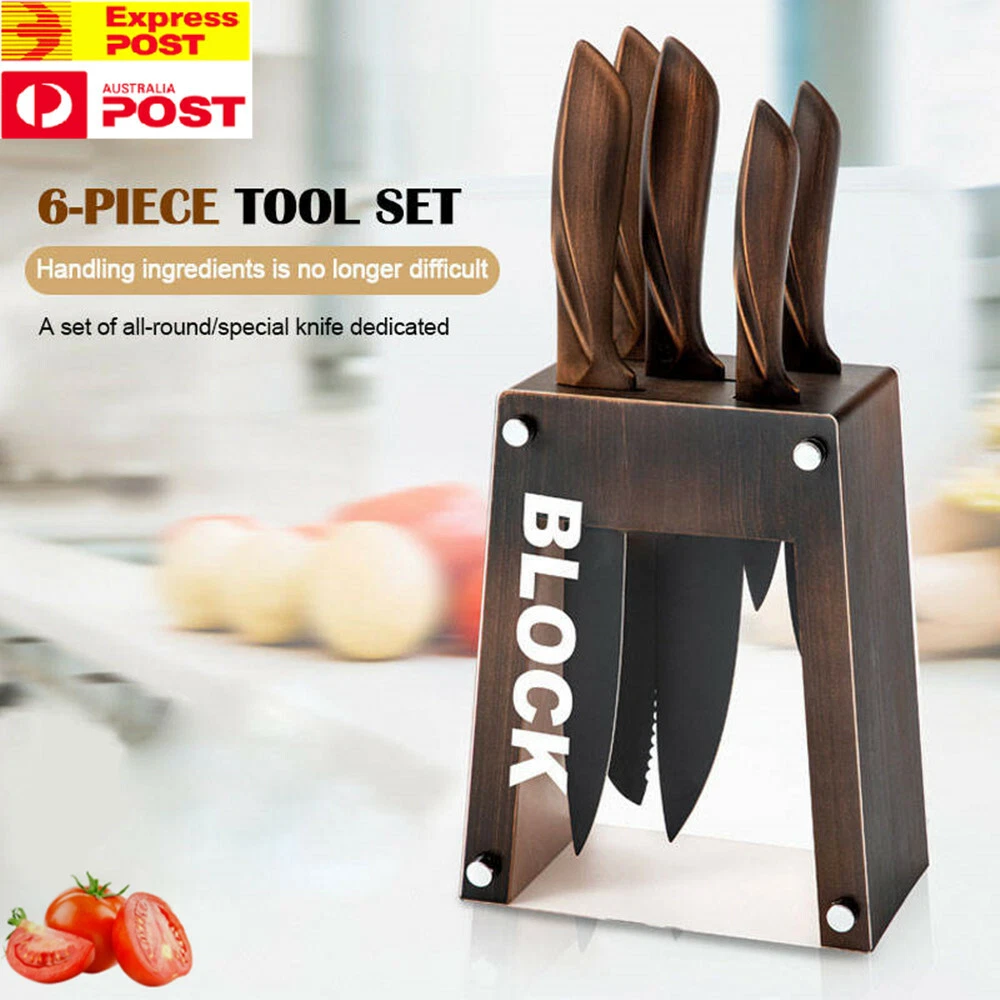 Kitchen Knife Set 6 Piece,Stainless Steel Rust Chef Knife with Clear Knife  Block