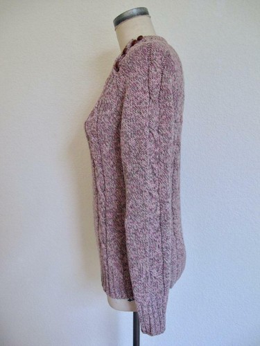 Vintage Carroll Reed Ski Shops Wool Cable Sweater S M Pink Taupe Leather Button - Picture 8 of 11
