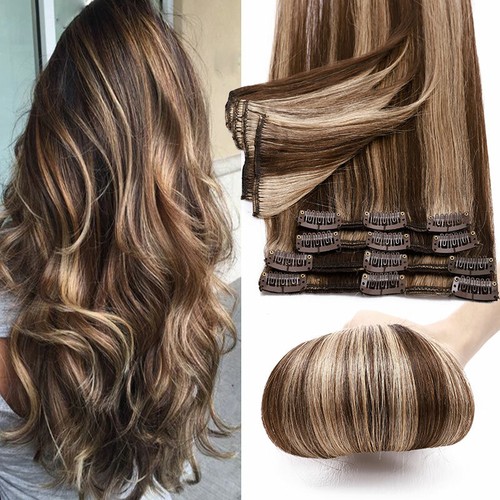 CLEARANCE Clip In Real Remy Human Hair Extensions 8 Pieces Full Head Color Weave - Picture 48 of 59