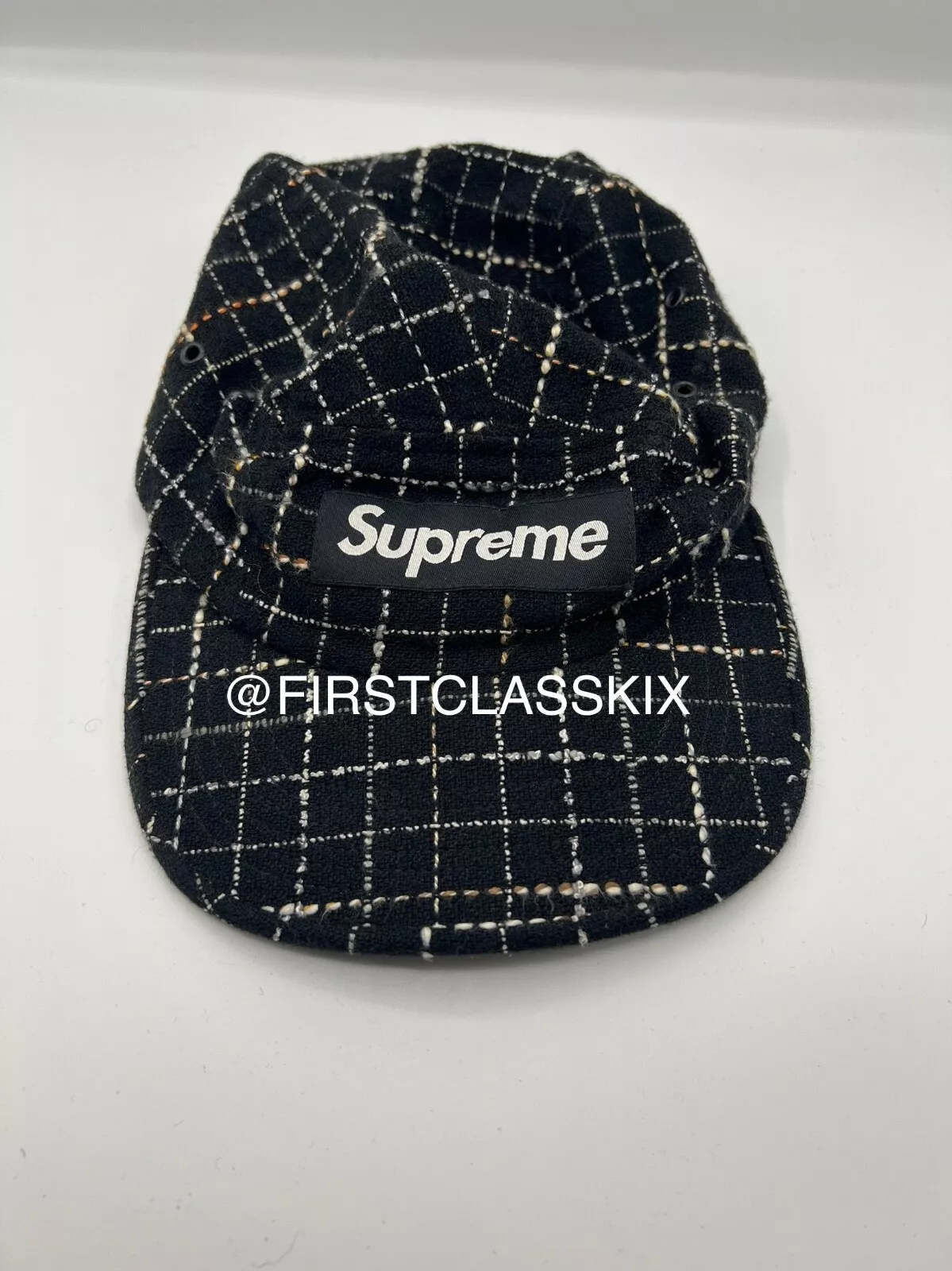 Casquette de camp Supreme 5 panneaux « Grille noire/blanche »