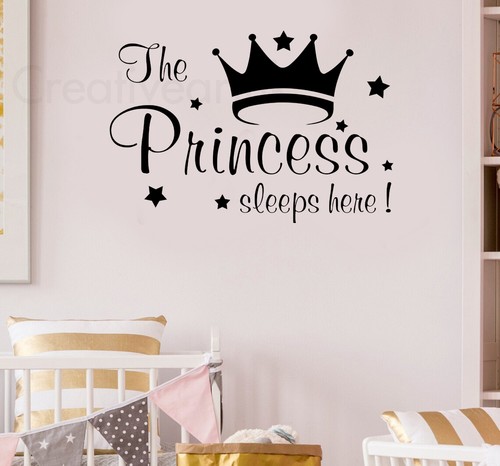 Princess Sleeps Here Crown Wall Sticker Princess Quotes Princess Girls Wall Art - Picture 3 of 7