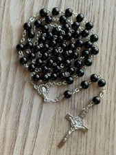 Black Colour Natural Stone Beaded Rosary Necklace For Catholic Prayers