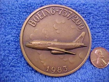 1983 BOEING Bronze 737-200 Jetliner Air Portugal TAP Large Medal 2 3/8" dia DlCr