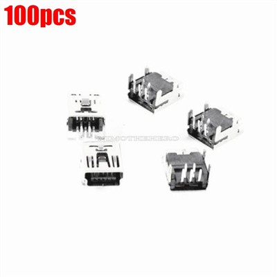 100Pcs Type B 5-Pin Female Socket Dip Jack Connector Right Angle Mini Usb New xf