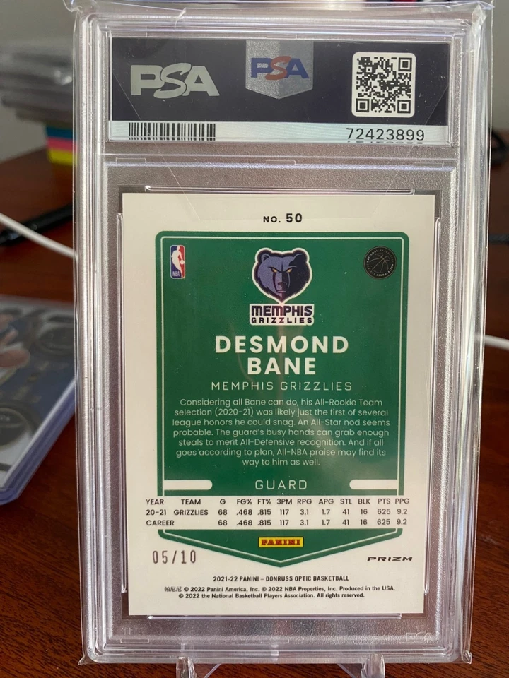 2021 Donruss Optic Desmond Bane Gold /10 PSA 10 Memphis Grizzlies Orlando Magic - Image 2 of 2