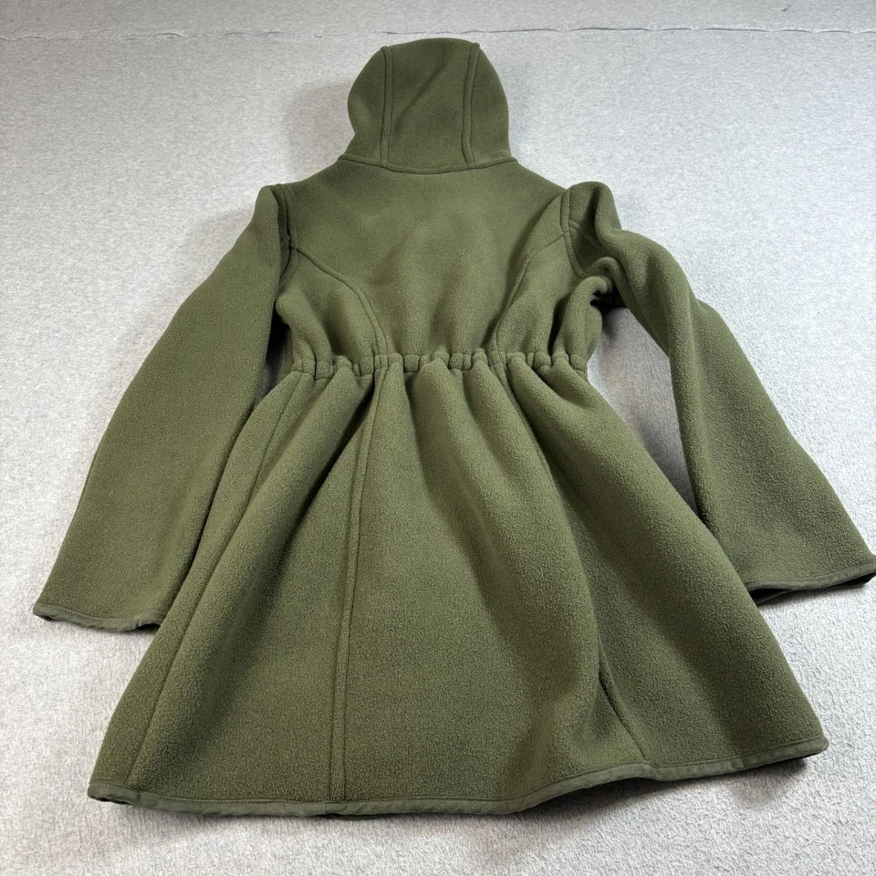 Abrigo polar con capucha LL Bean para mujer pequeño verde oliva botón delantero herencia largo Foto 2 de 4