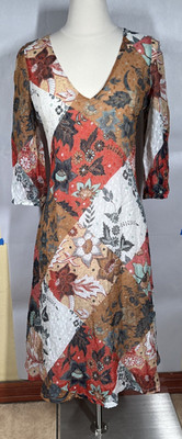 Johnny Was Frankie V-Neck Midi Dress Size XS Floral Patchwork Silk