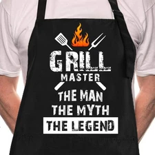 Rosoz Funny BBQ Black Chef Aprons for Men, Grill Master, Adjustable Kitchen Cook