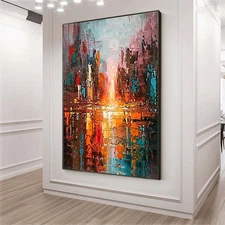 Red City 3D Colorful Modern Hand Painted Oil Painting On Canvas Abstract