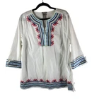 Chico's Tunic Top Embroidered 3/4 Sleeve Peasant Bohemian White Size 2.5 US 14