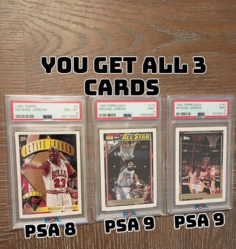 1992 Michael Jordan Topps Gold Basketball Cards Lot Graded PSA 9  & '95 Jordan 8