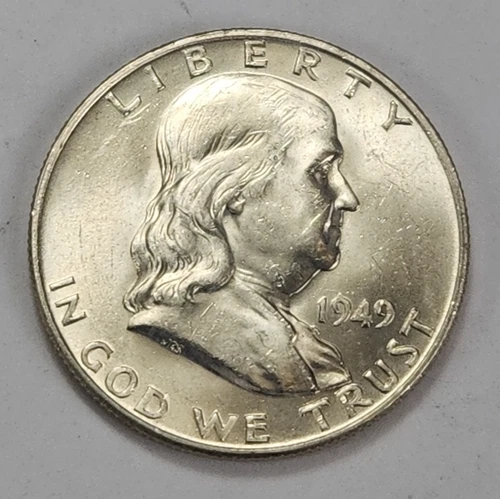 1949 D Franklin Half Dollar Denver 90% Silver Uncirculated Actual Coin
