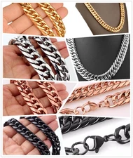 9/13/16/19mm Heavy Stainless Steel Curb Cuban Chain Men's Women's Necklace 7-40"