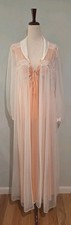 Peach Nightgown Medium White Chiffon Peignoir Set Vintage READ 