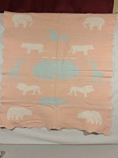 Vintage 50's 60's Circus Theme Baby Blanket Design Faded No Holes Clean