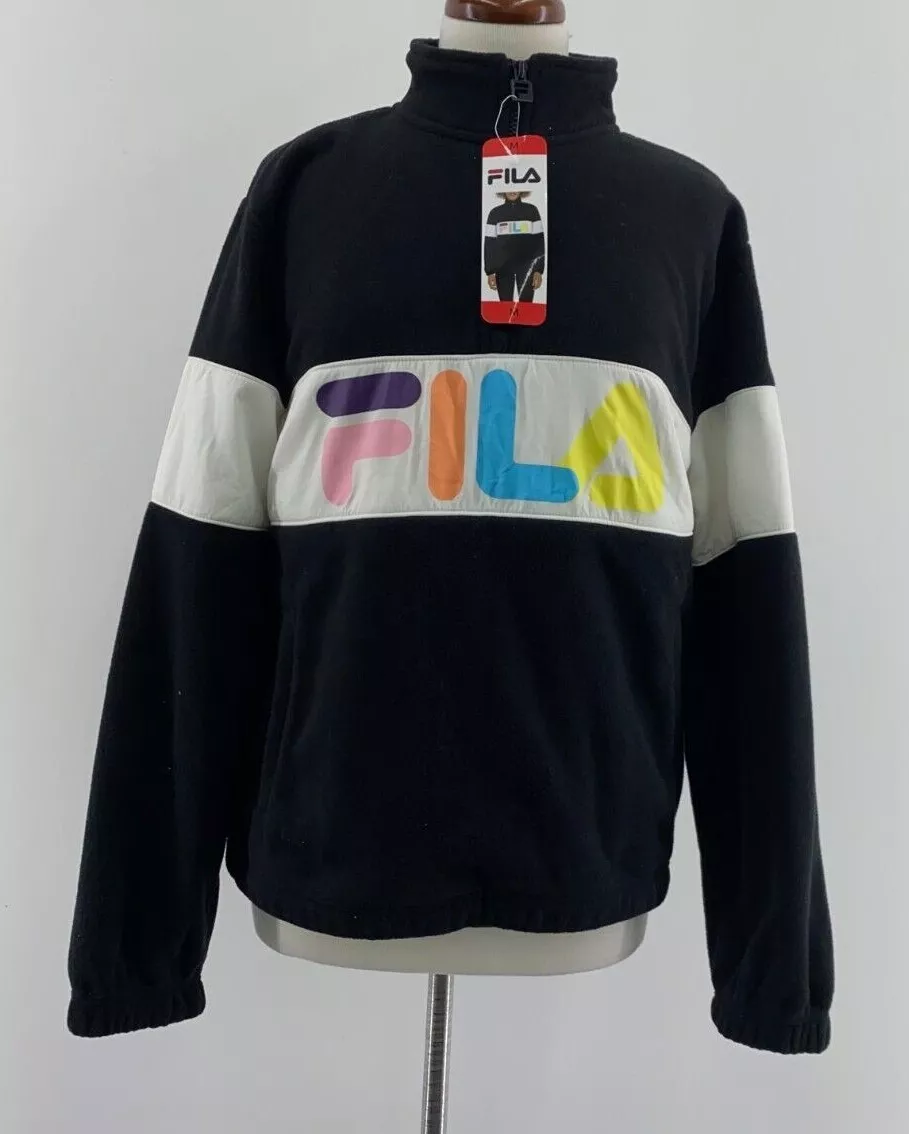 NWT Fila Black Logo Fleece Quarter 1/4 Zip Pullover Sweatshirt Womens Size M