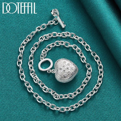 DOTEFFIL 3pcs 925 Sterling Silver AAA Zircon Heart Ring Bracelet Necklace Set - Picture 6 of 7