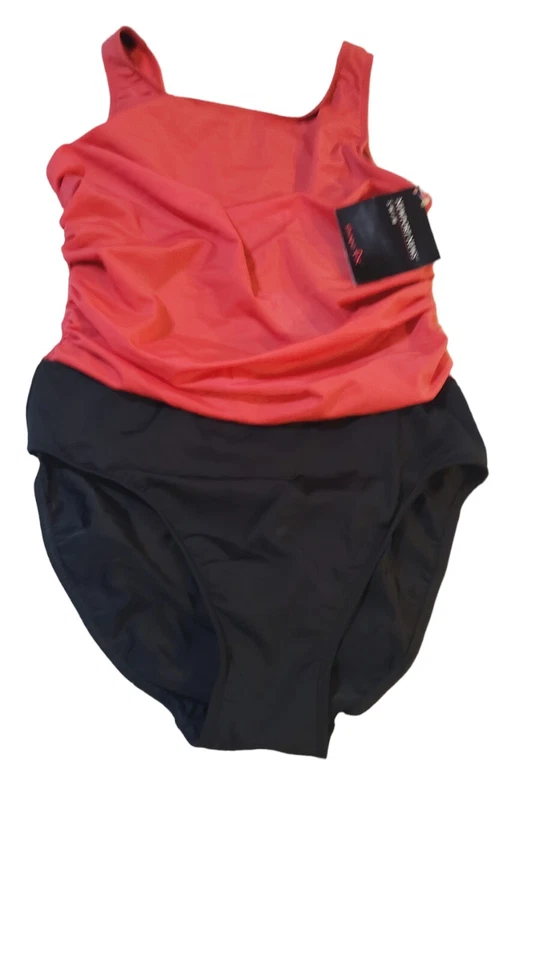 NEWPORT NEWS SWIM SHAPE FX Swim Suit Flattering Tummy CONTROL Black Red Sz 12T - Image 2 of 4