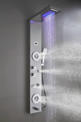 ELLO&ALLO Stainless Steel Shower Panel Tower System Rainfall Head Massage System