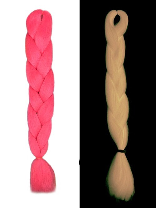 CyberloxShop Glow In The Dark UV Jumbo Braid Dreads Kanekalon Hair Neon Pink